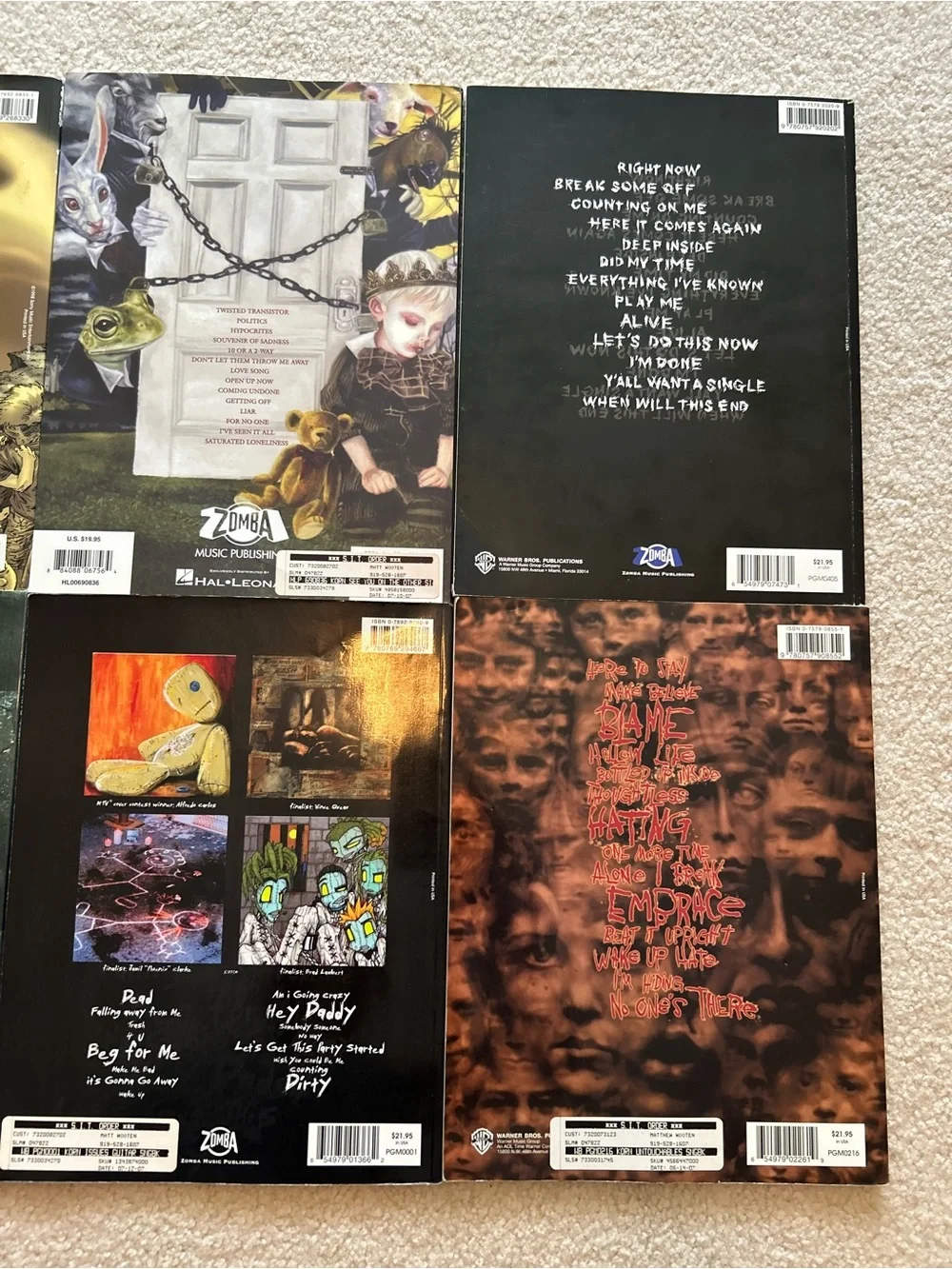 Collection of 6 Korn Authentic Guitar Tab Songbook Sheet Music Vintage